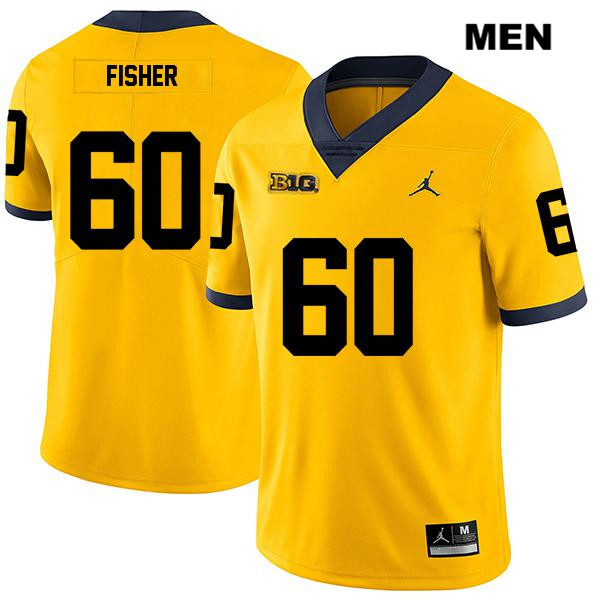 Men's NCAA Michigan Wolverines Luke Fisher #60 Yellow Jordan Brand Authentic Stitched Legend Football College Jersey LV25V45CB